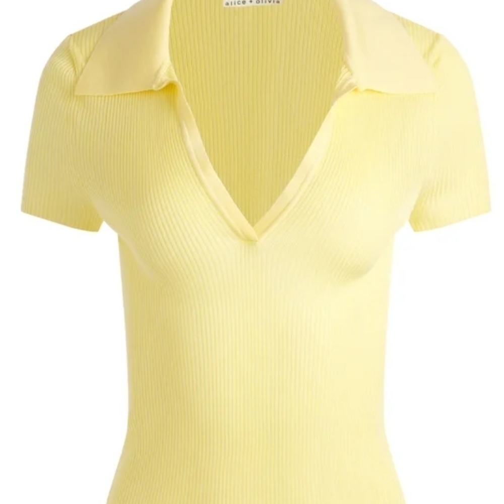 Alice + Olivia Sunny Yellow Collared V-Neck Tee